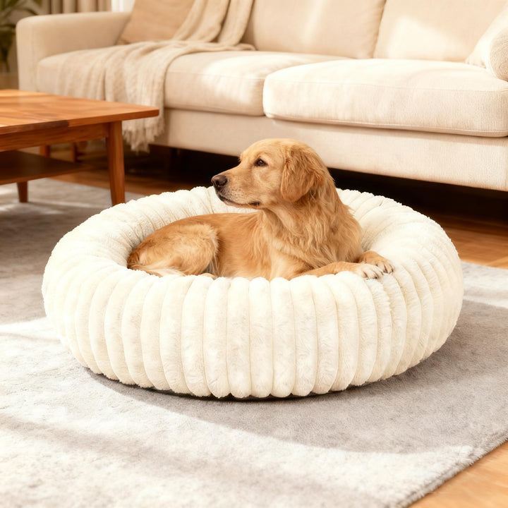 SHJOEE Flauschig Haustierbett Waschbar Hundebett Katzenbett Rund Donut Hundekorb Indoor Katzenkissen