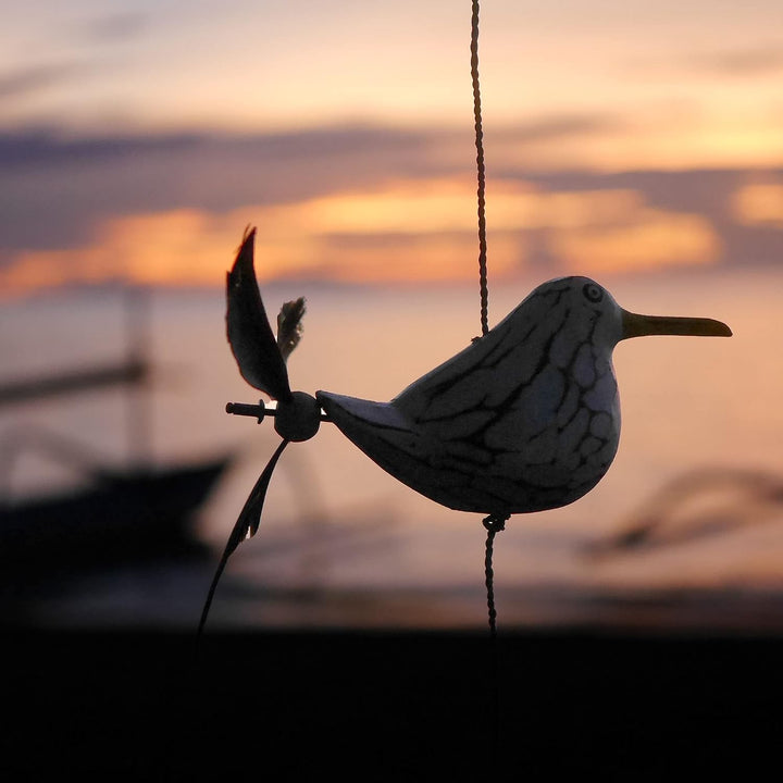 ART-CRAFT Möwen-Windspiel mit Feder Propeller mit 1 Deko Möwe +2 Ersatzfedern Holz Tierfigur als Mar