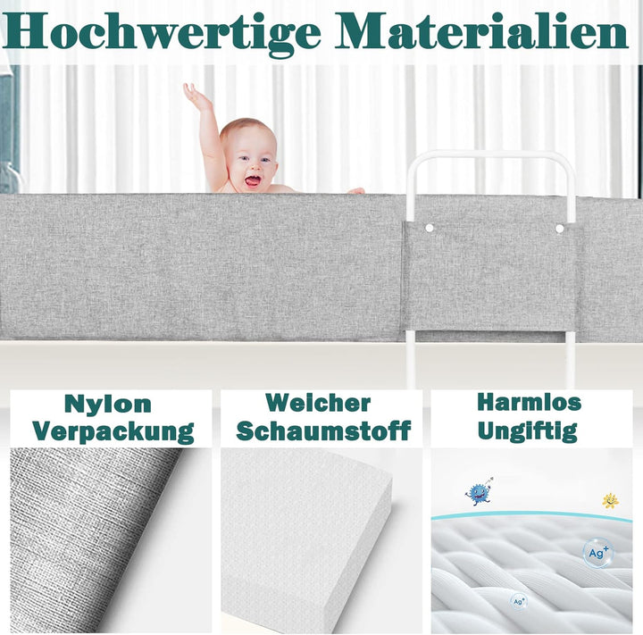 YUENFONG 200cm Bettgitter Bettschutzgitter Rausfallschutz für Kinder, Verformbar Kinderbettgitter Se