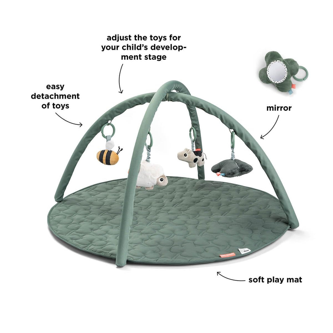 Done by Deer Activity Spielmatte – Tiny Farm – Grün | Baby Krabbeldecke mit Spielbogen & 4 Spielzeug