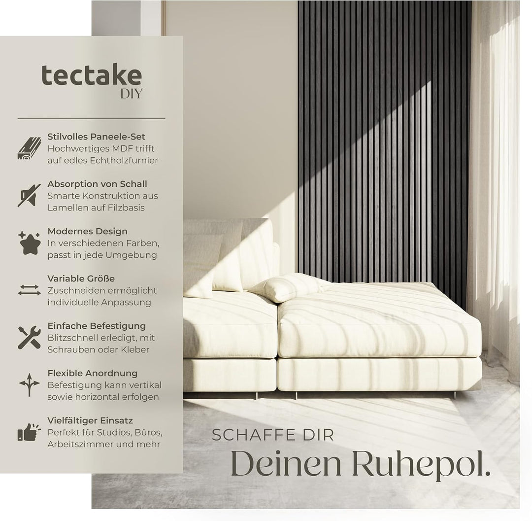 tectake® 3D Akustikpaneele 2er Set mit Echtholzfurnier, Holz Optik Paneele, Wandpaneele in Holzoptik