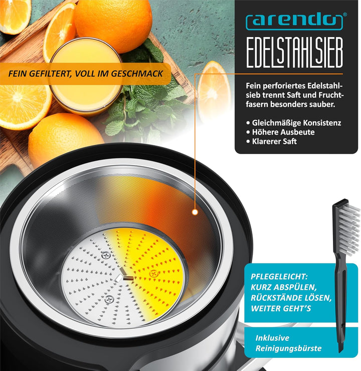 Arendo - Entsafter digital mit Display - 1 Liter – 1000 Watt – XXL Einfüllschacht – LED Display - Fa