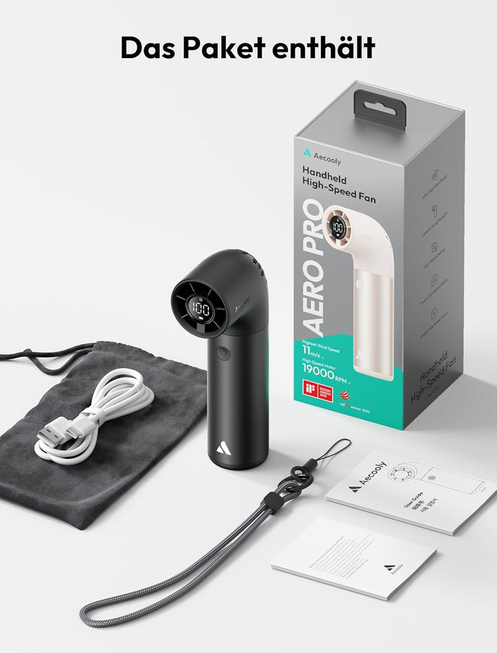 Aecooly Tragbarer Handventilator, Leistungsstarker Turbo-Lüfter mit 19000 U/min, Aero Pro, Bis zu 15