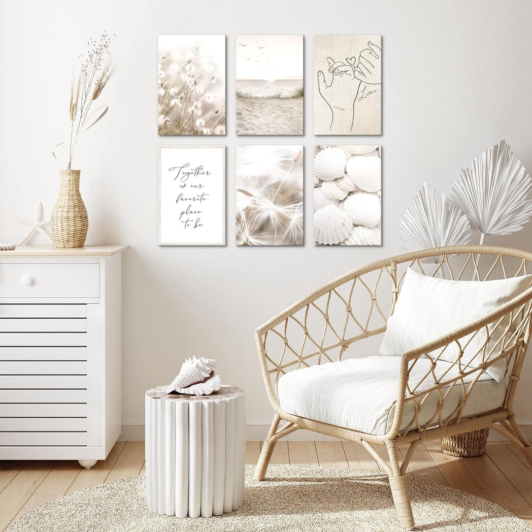 Novart Wandbilder Set - KOMPLETT AUFHÄNGFERTIG - Made in Germany - Moderne Bilder Boho Strand Wohnzi