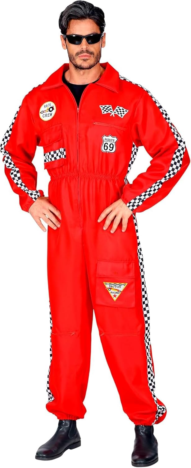 Widmann Rennfahrer Kostüm Overall Jumpsuit rot Anzug exklusiv (Herren Overall, Medium) Rot M, Rot M