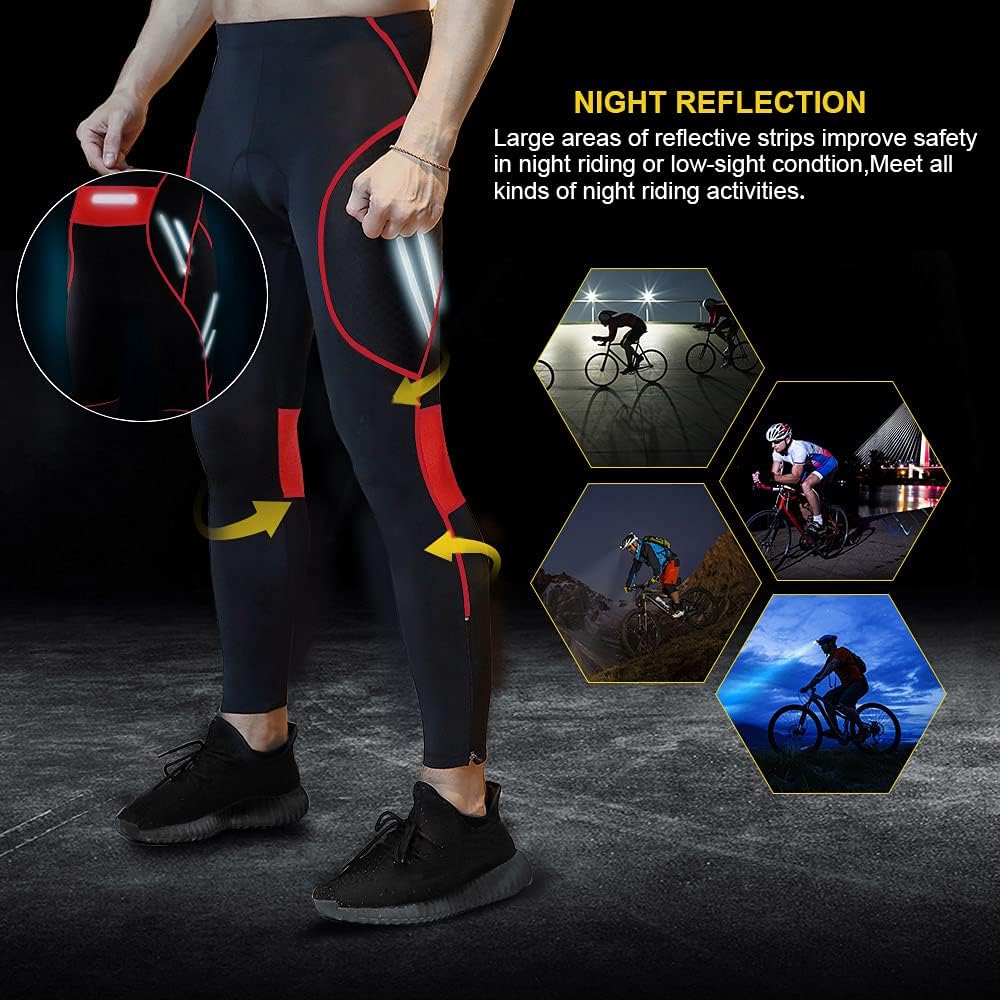 MEETWEE Herren Radlerhose Lange Fahrradhose, Kompression Radhose Leggings Radsport Hose für Männer E