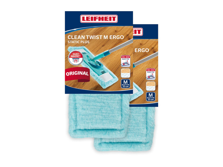 Leifheit 2er Set Wischbezug CLEAN TWIST M Ergo - Power Clean static plus, dieser Wischer Ersatzbezug