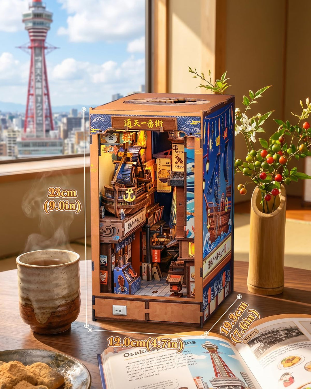 CUTEBEE Book Nook Kit - Japanisches klappbares DIY Miniatur Haus, warme LED Bücherregal Gasse Dekor,