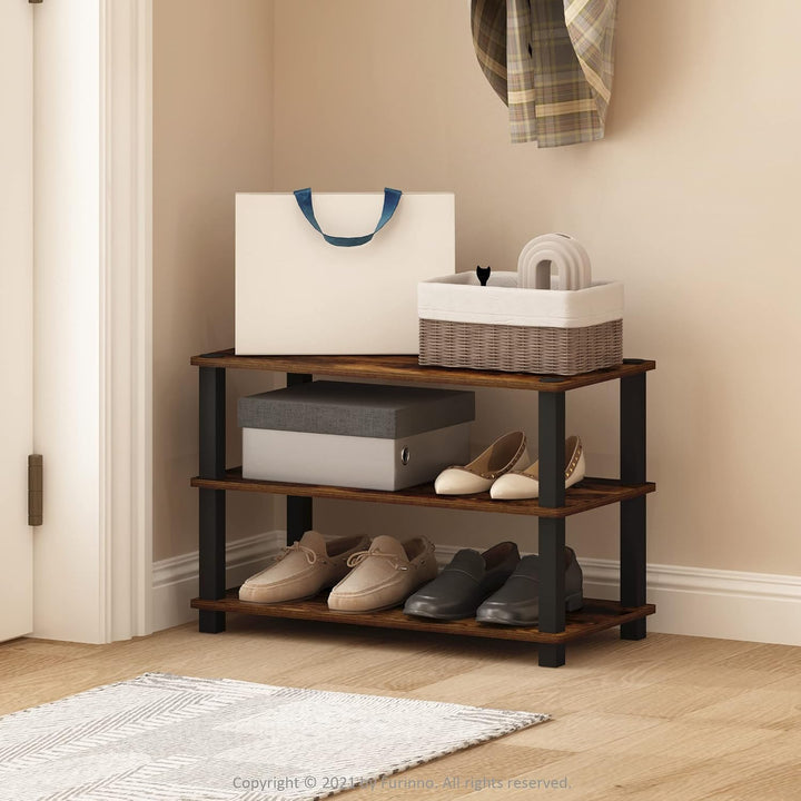 Furinno Turn-S-Tube Schuhregal mit 3 Ebenen, Bernsteinkiefer/Schwarz, Bernsteinkiefer/Schwarz