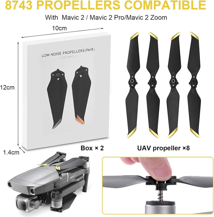 Bocguy 8 Pcs Drohne Mavic 2 Propeller, 8743 Propeller für Mavic 2/2 Pro / 2 Zoom Drohnenersatz mit P