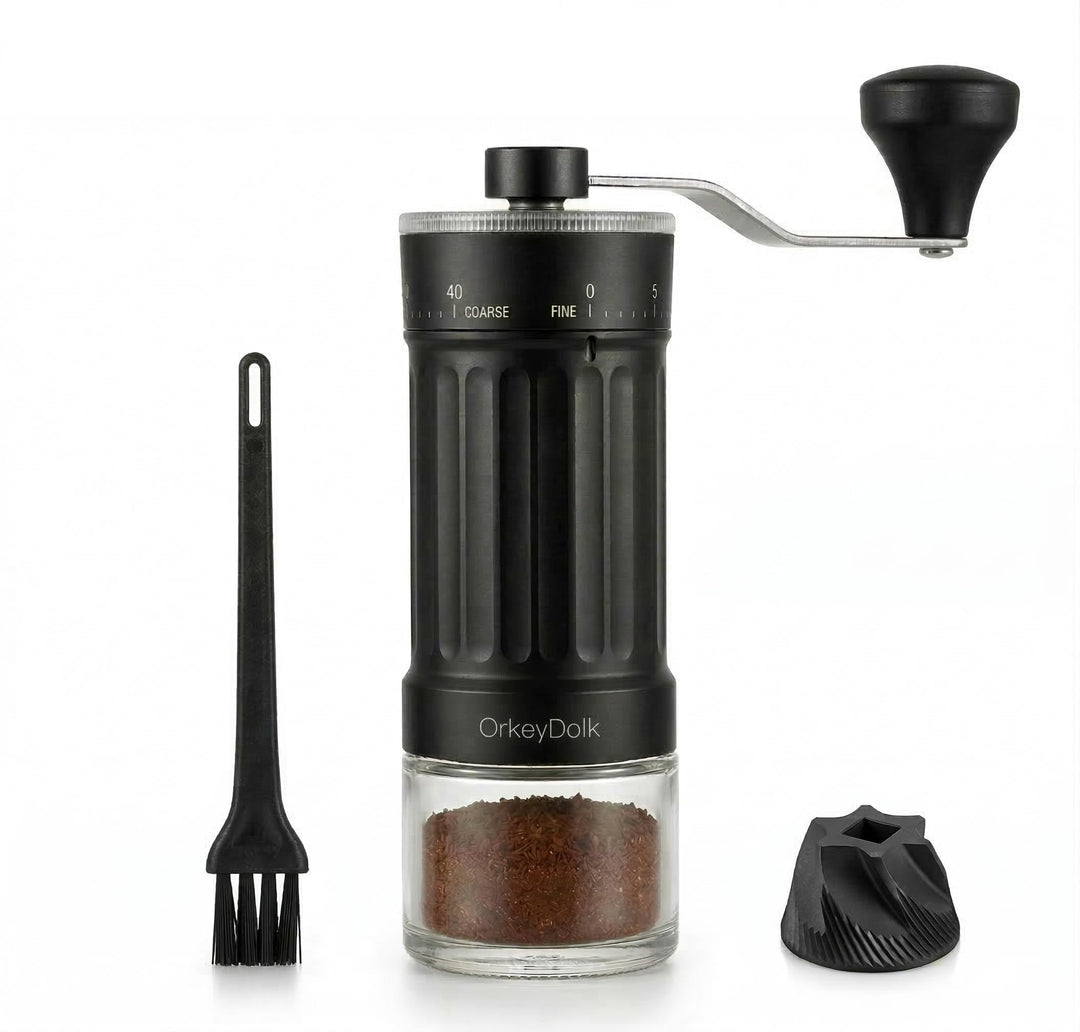OrkeyDolk® Externer, verstellbarer manueller Kaffeemühle mit hochpräzisem, zeitgemässem Kegelmahlwer
