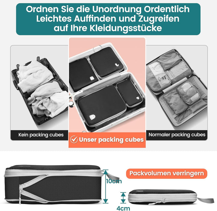 Koffer Organizer Packing Cubes Compression 8 Stück, Wasserdicht PackwüRfel Koffer Organizer Set,Trav