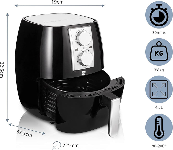 NK Mechanische Heissluftfritteuse 4,5L - Heissluftfritteuse XL, einfach zu bedienen, 6 Programme, 15