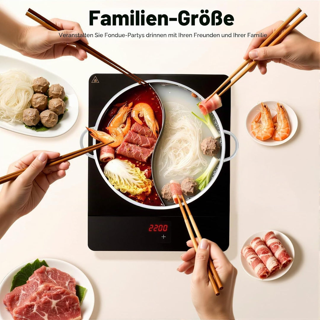 Hot Pot mit Teiler, 304 Edelstahl Topf Hotpot Kocher mit Glasdeckel, Kochtopf-Set für Induktionsherd