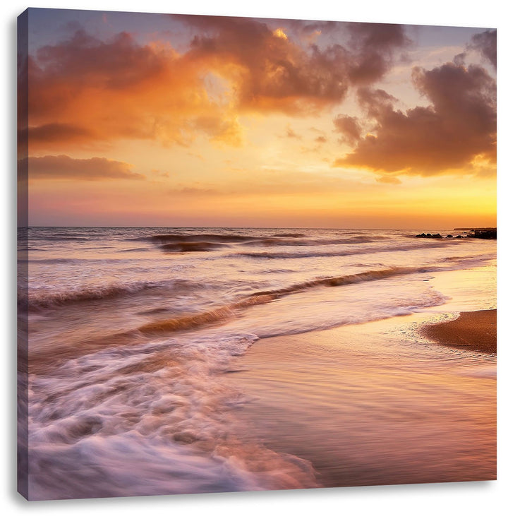 Pixxprint Meereshorizont Sonne hinter Wolken als Leinwandbild Quadratisch/Grösse: 70x70 / Wandbild/K