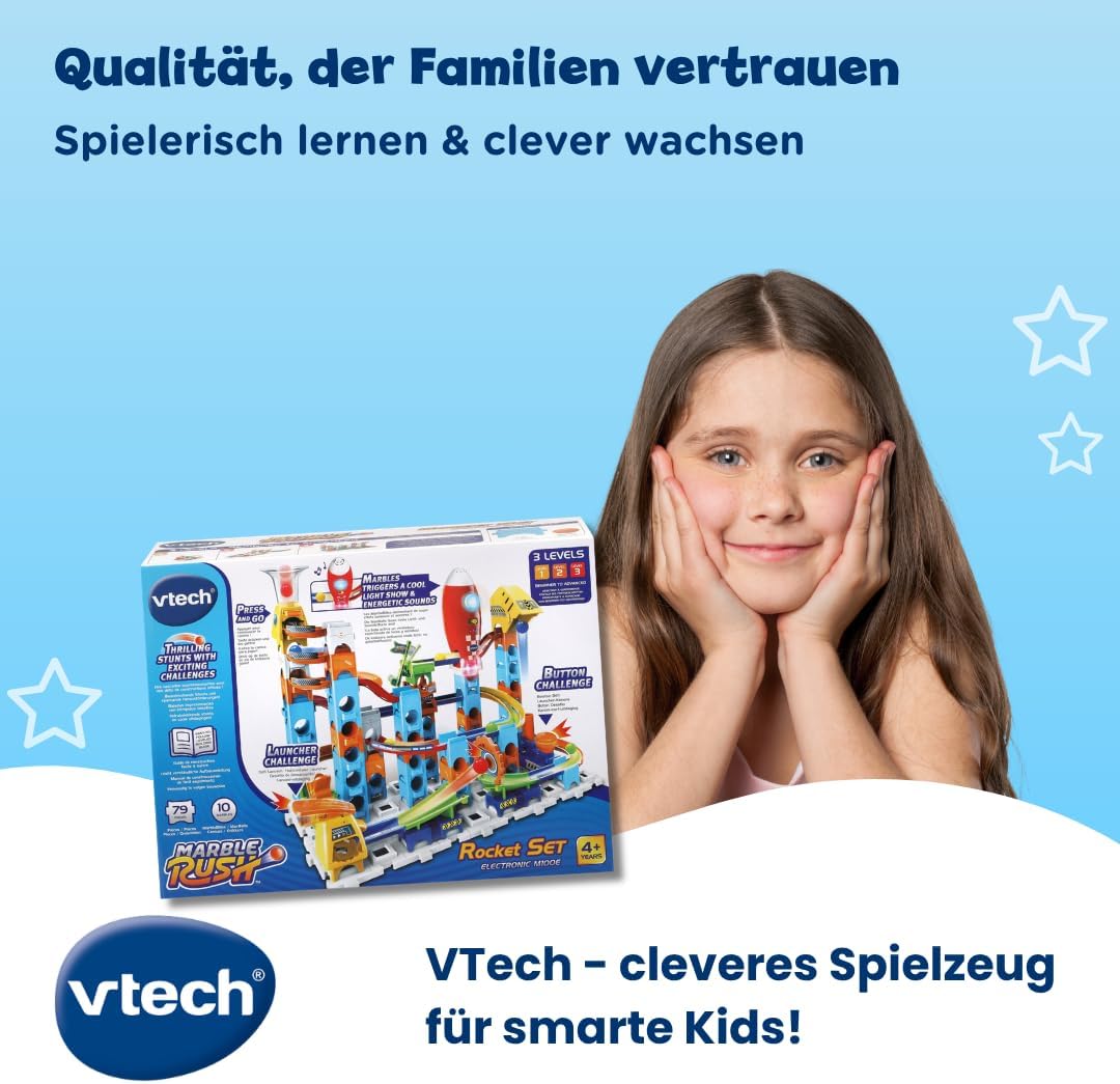 VTech Marble Rush - Rocket Set M100 E – Interaktive Murmelbahn mit spannenden Bahnelementen, verschi