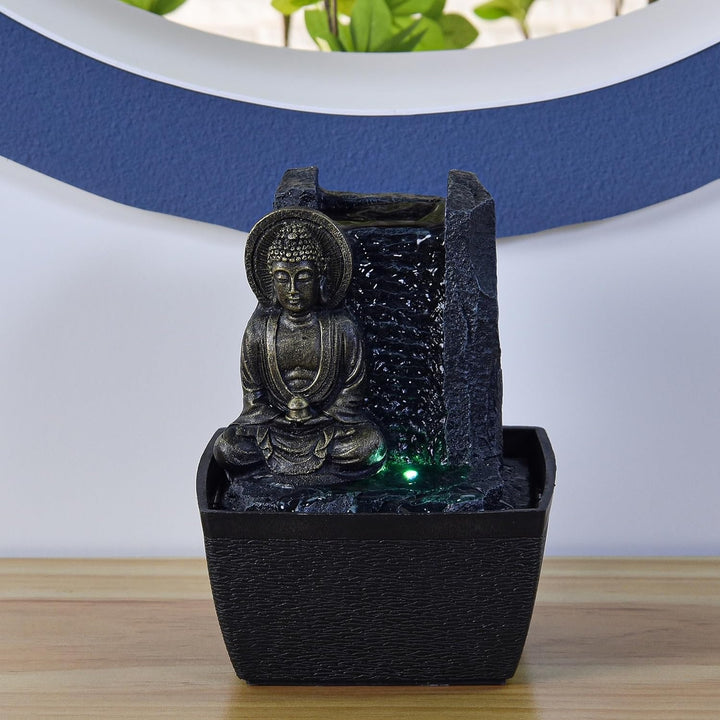 Zen'Light - Zimmerbrunnen Buddha Harmonie - Wasserbrunnen mit geräuschloser Pumpe - LED-Brunnen mit