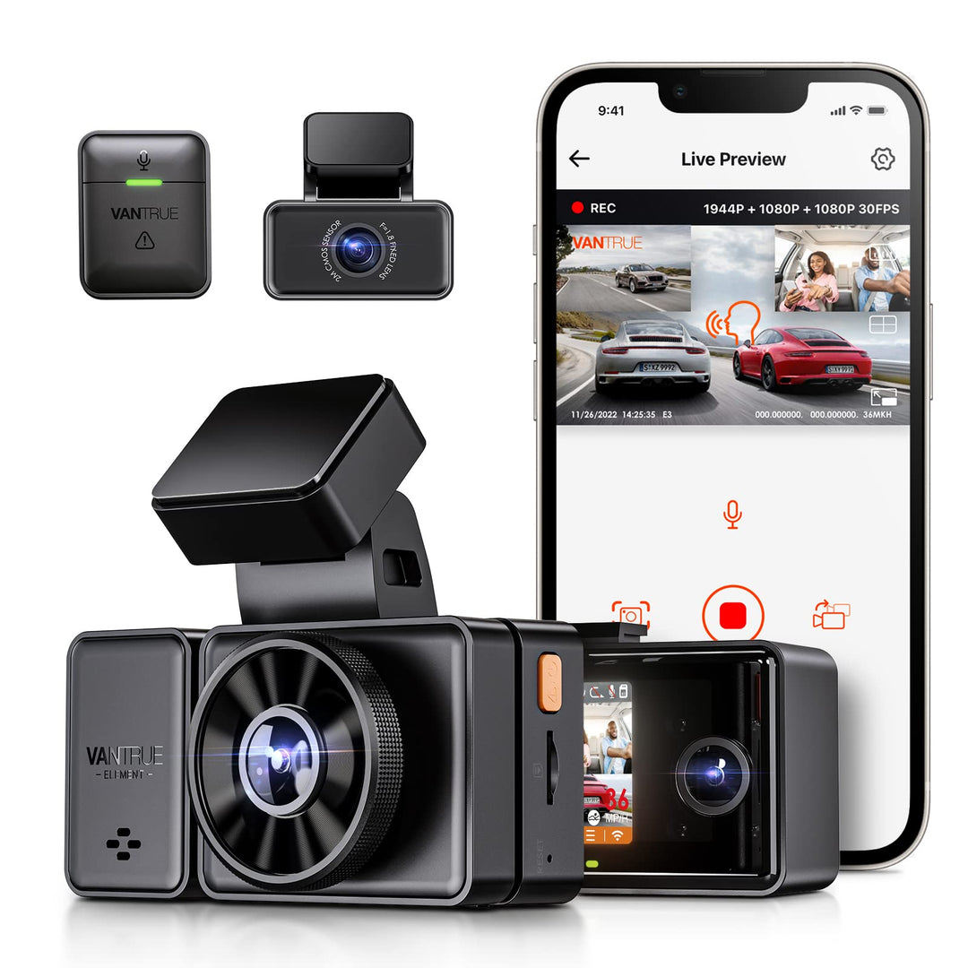 VANTRUE E3 3 Lens Dashcam 5GHz WiFi mit Sprachsteuerung , 1944P + dual 1080P Vorne Hinten Auto Kamer