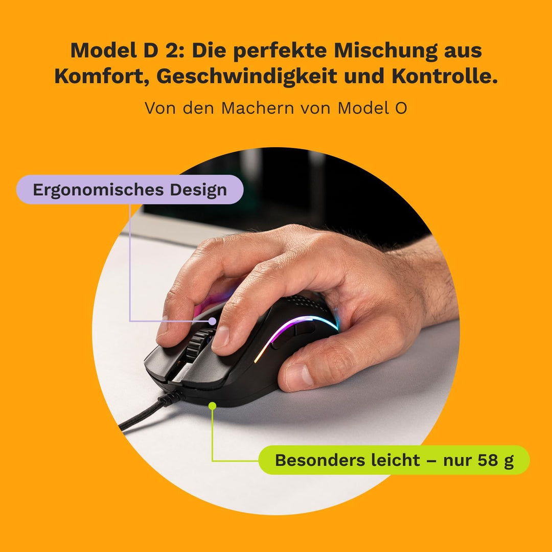 GLORIOUS Gaming Model D 2 Wired Gaming Mouse - ergonomische, superleicht 58g, 26K optischer Sensor,