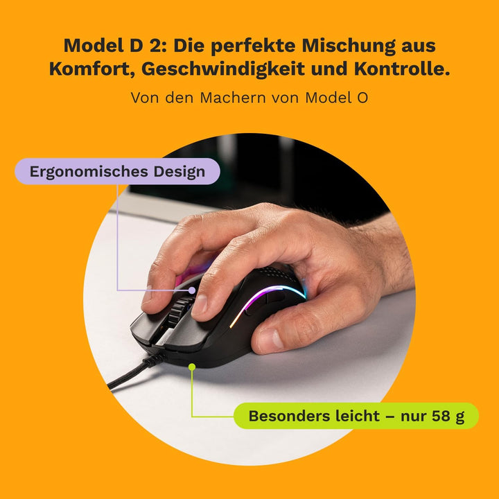 GLORIOUS Gaming Model D 2 Wired Gaming Mouse - ergonomische, superleicht 58g, 26K optischer Sensor,