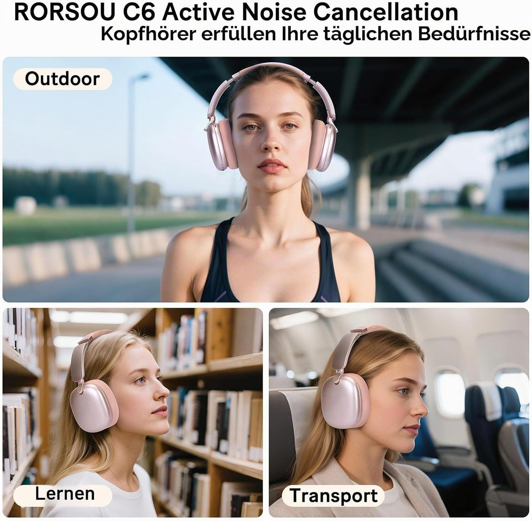 C6 Aktive Noise-Cancelling-Kopfhörer, Drahtlose Over-Ear Bluetooth-Kopfhörer, 60 Stunden Spielzeit,