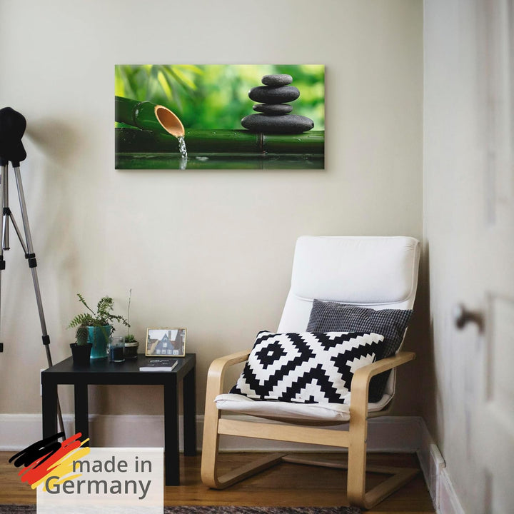 ARTland Leinwandbilder Wandbild Bild auf Leinwand 100x50 cm Wellness Zen Stein Fotografie Grün Bambu