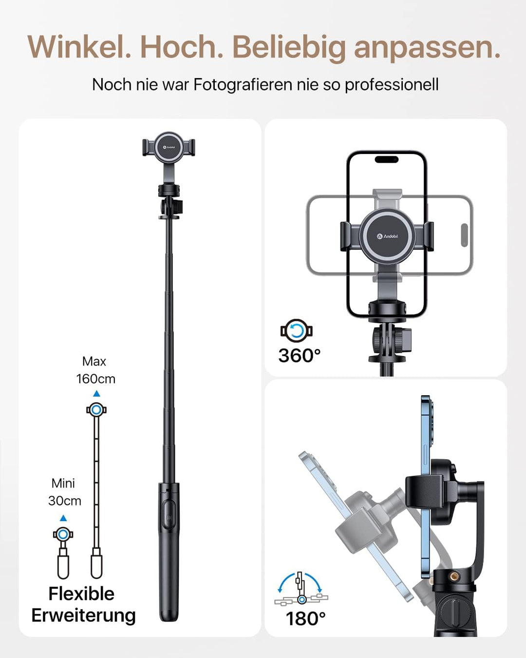 [2024 Ganz Neues Entwurf] andobil Magnet Selfie Stick Stativ für MagSafe,Extendable Handy Stativ für