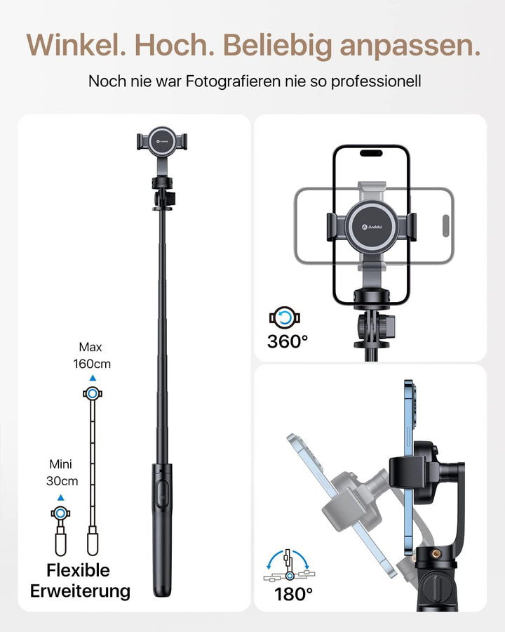[2024 Ganz Neues Entwurf] andobil Magnet Selfie Stick Stativ für MagSafe,Extendable Handy Stativ für