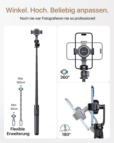 [2024 Ganz Neues Entwurf] andobil Magnet Selfie Stick Stativ für MagSafe,Extendable Handy Stativ für