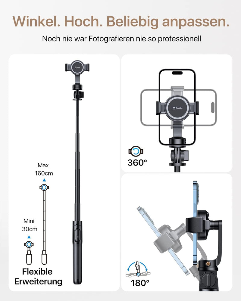 [2024 Ganz Neues Entwurf] andobil Magnet Selfie Stick Stativ für MagSafe,Extendable Handy Stativ für