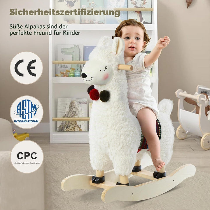 labebe Kinder Schaukelpferd Plüsch, Stofftier Schaukelstuhl Spielzeug, Alpaka Rocker