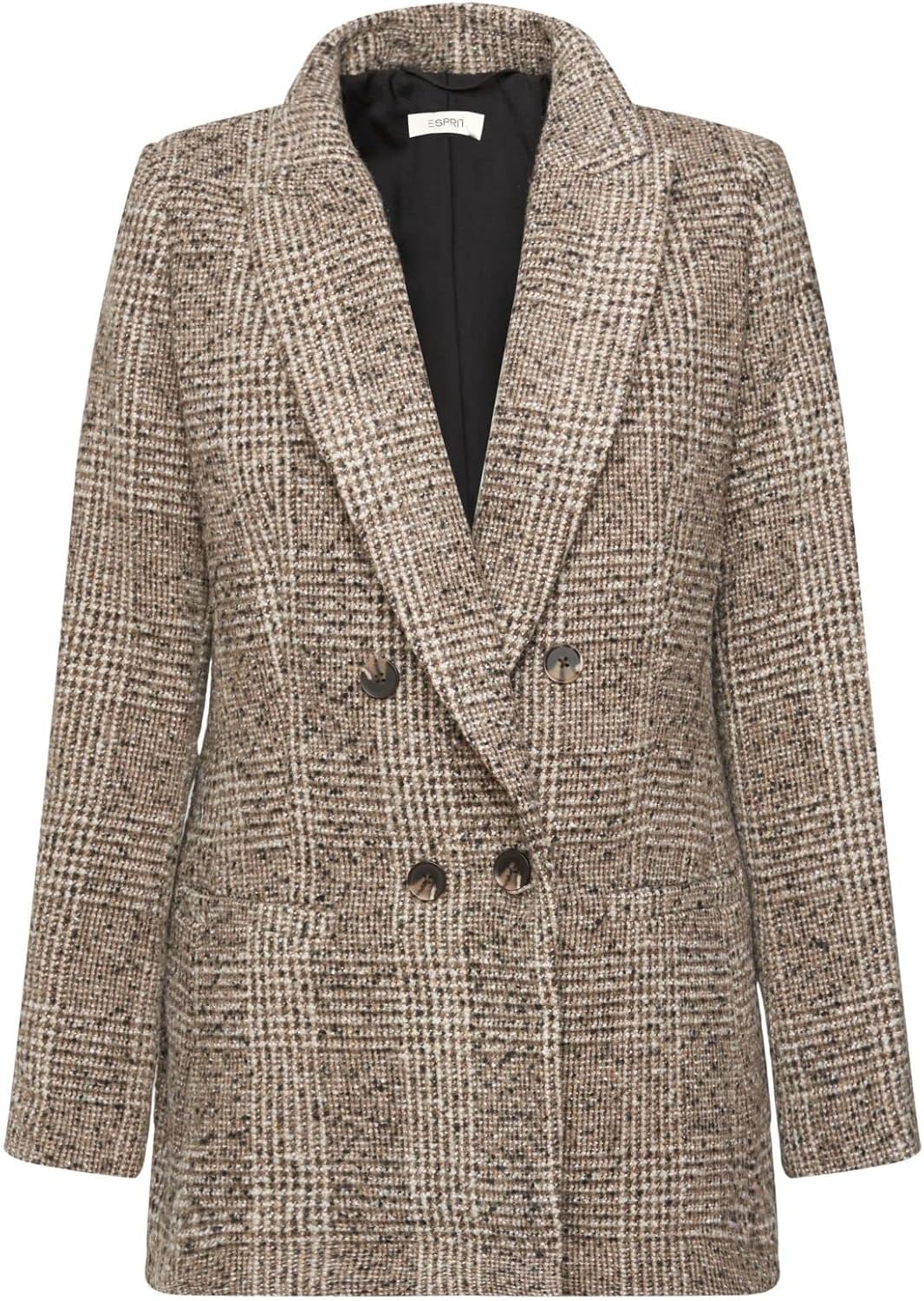 ESPRIT Bouclé-Blazer mit Karomuster aus Wollmix 36 002/Black 2, 36 002/Black 2