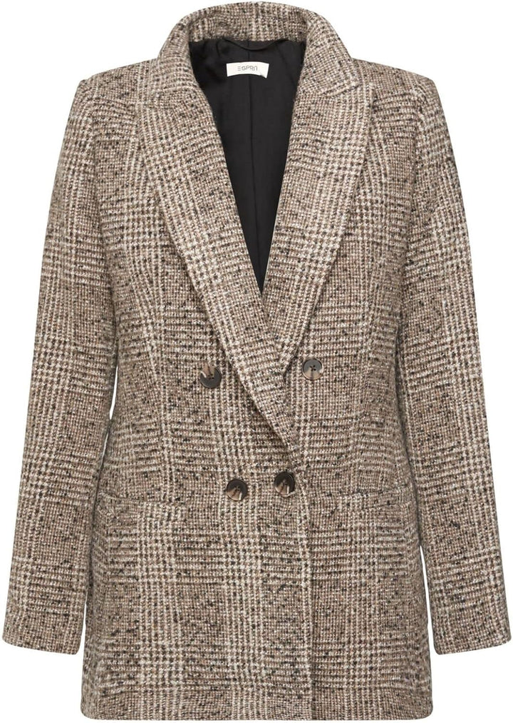 ESPRIT Bouclé-Blazer mit Karomuster aus Wollmix 36 002/Black 2, 36 002/Black 2