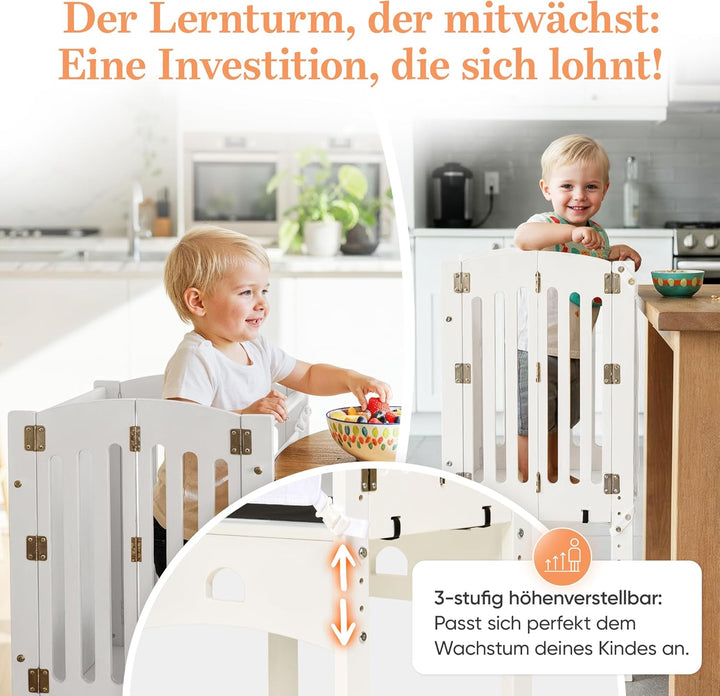 Lernturm ab 1 Jahr [FALTBAR] – Montessori Learning Tower, vormontiert, höhenverstellbar & extra sich