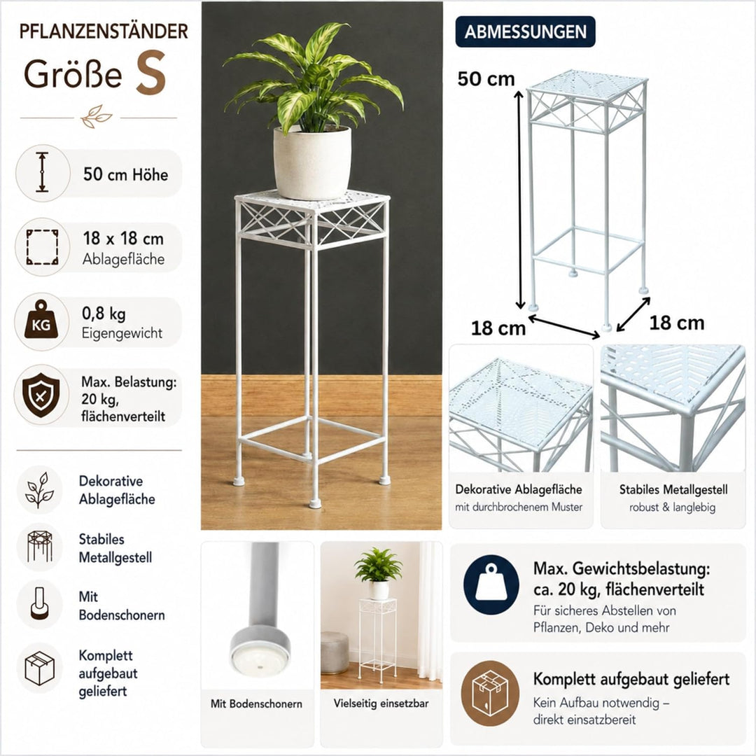 DanDiBo Blumenhocker Weiss Metall Eckig 70-50 cm Blumenständer 96314 Beistelltisch Blumensäule Moder