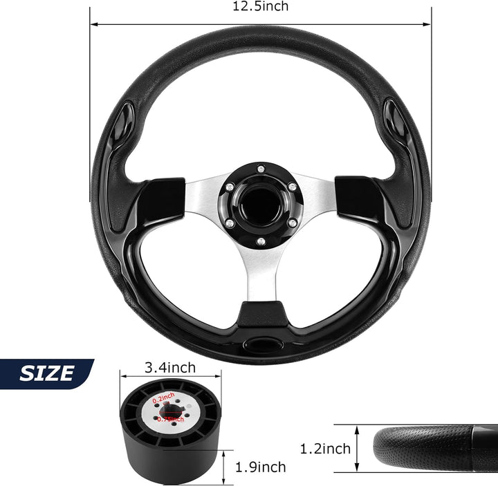 Acclcors12,5-Zoll-Boot-Lenkrad, 3/4-Zoll-Achse Marine-Lenkrad-Adapter, Anti-Rutsch-Carbon-Lenkrad fü