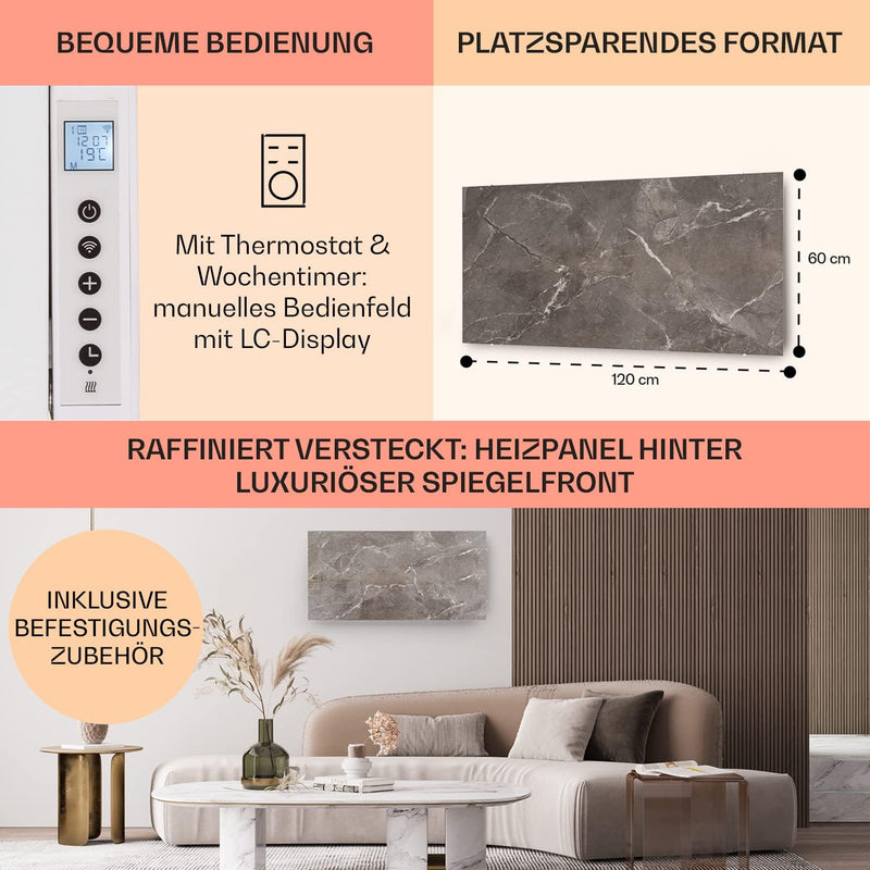 Klarstein 2-in-1 Infrarotheizung & Konvektor, Infrarotheizung mit Thermostat 700W, IP24-Infrarotheiz