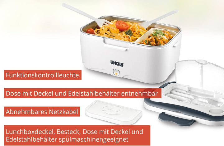 UNOLD 58850 elektrische Lunchbox - Weiss, 1,5 Liter, Kunststoff,zum Erwärmen für unterwegs oder im B