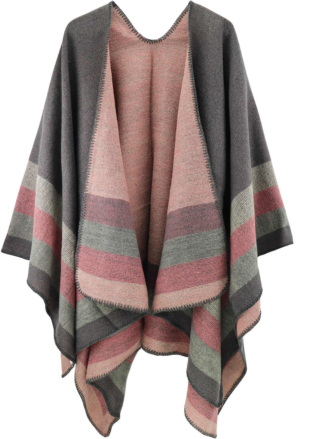 Shmily Girl - Damen Poncho Habe Gestrickt Überdimensionalen Decke Kap-Schal Streifen / Grau, Streife