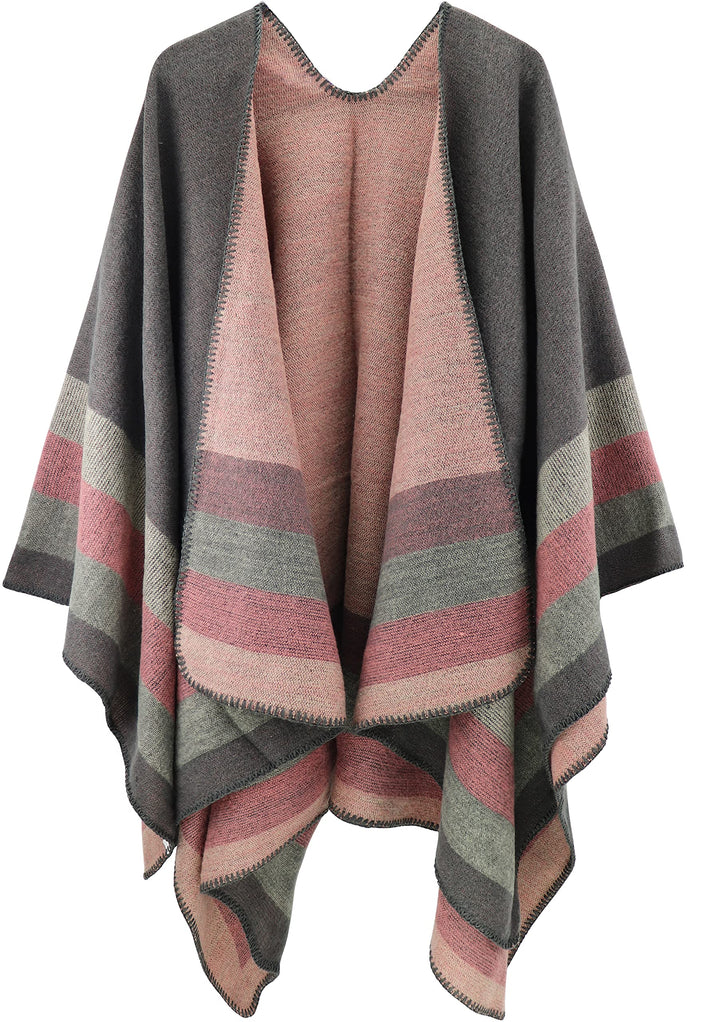 Shmily Girl - Damen Poncho Habe Gestrickt Überdimensionalen Decke Kap-Schal Streifen / Grau, Streife