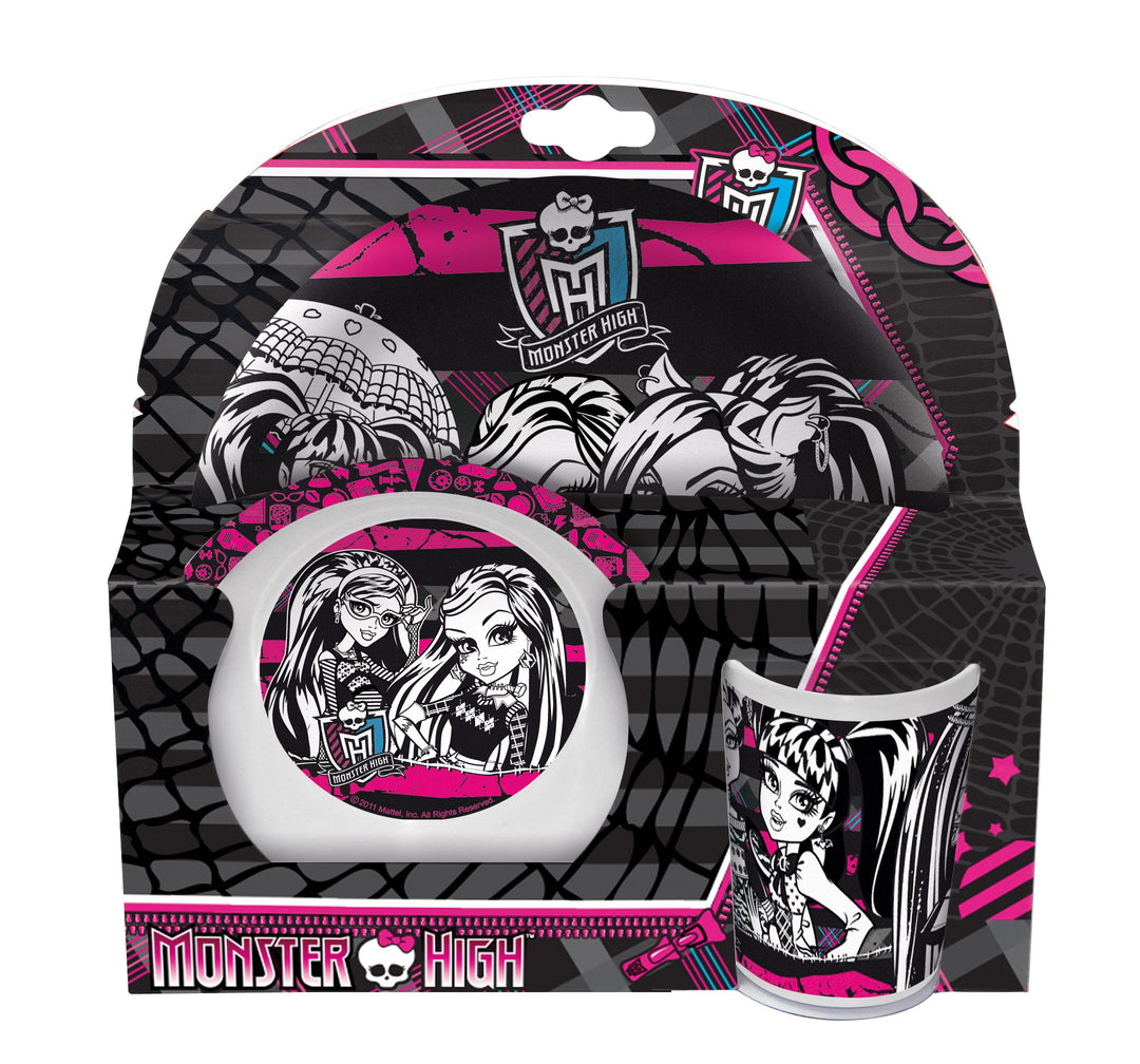 Joy Toy 737290 - Monster High 3 teilig Set, aus Melamin: 2 Teller und 1 Becher, 27 x 7 x 28 cm