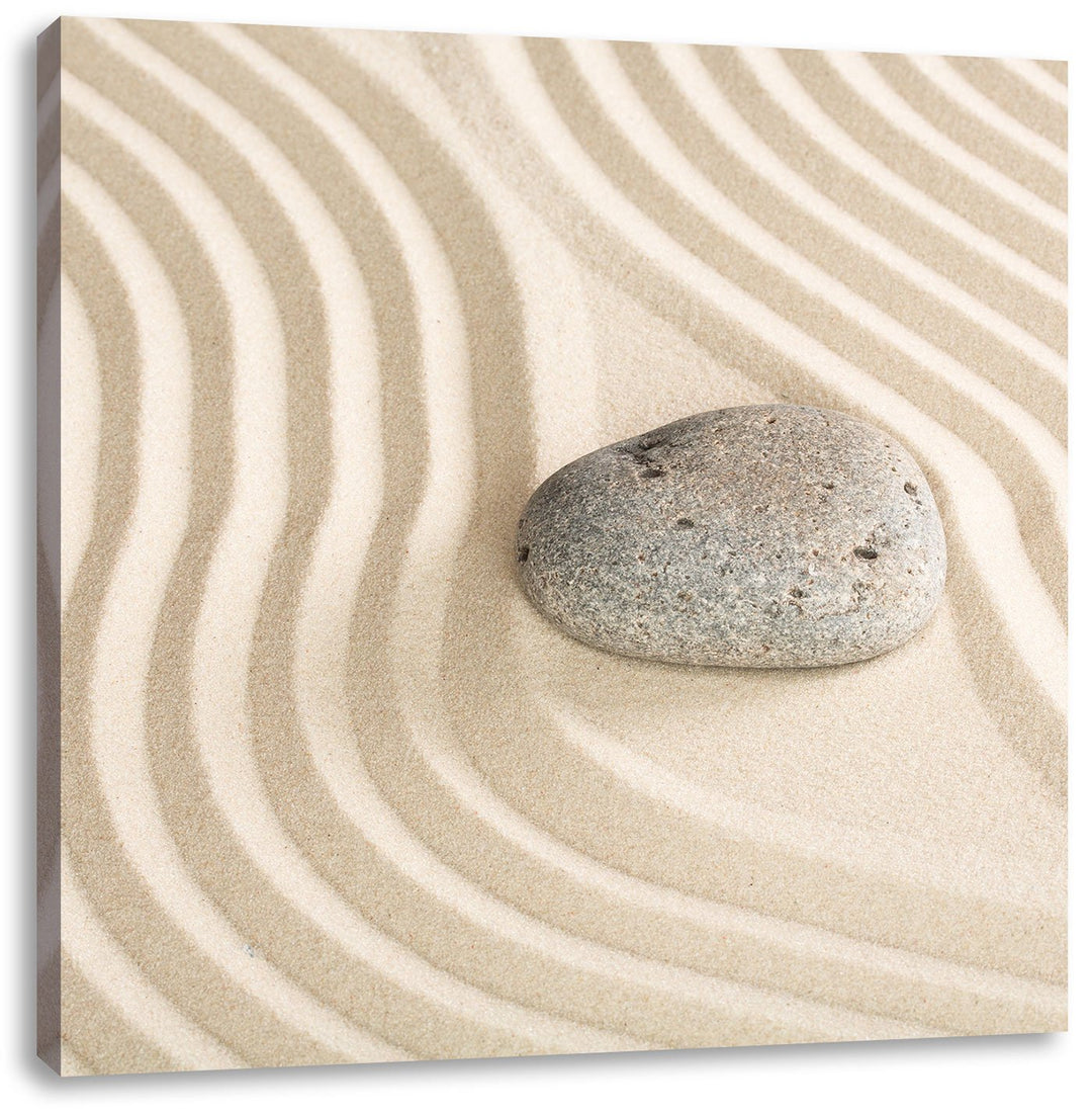 Steine in Sand mit Muster, Format: 70x70 auf Leinwand, XXL riesige Bilder fertig gerahmt mit Keilrah