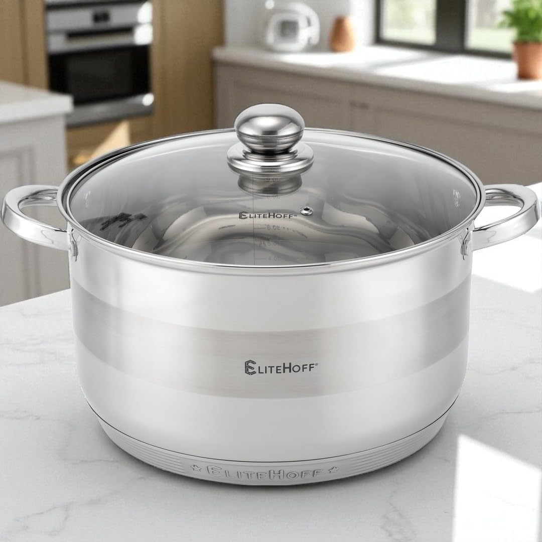 EliteHoff Kochtopf, 7-Lagen Edelstahl Topf Induktion Kochtöpfe Nudeltopf Suppentopf mit Glasdeckel f