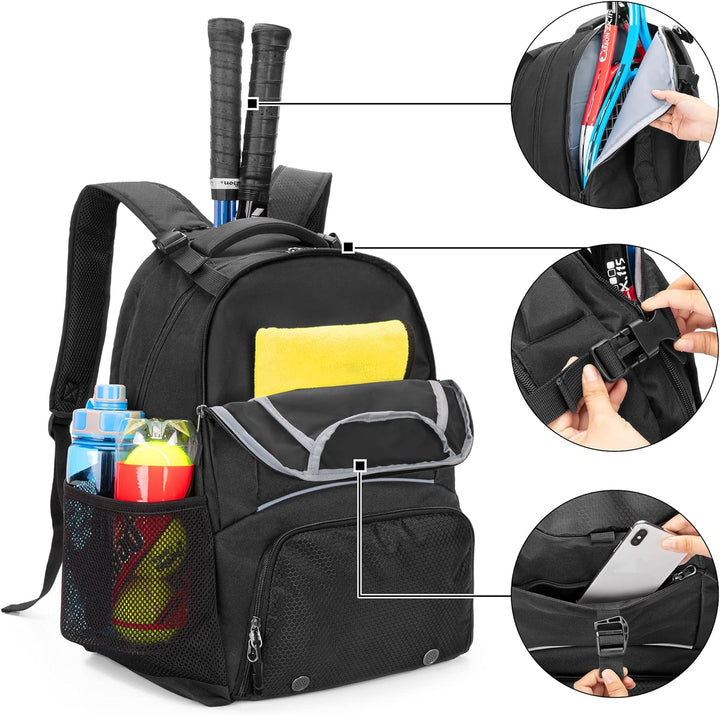 DSLEAF Tennisrucksack für 2 Schläger, Tennistasche mit separatem belüftetem Schuhraum für Tennis-/Pi
