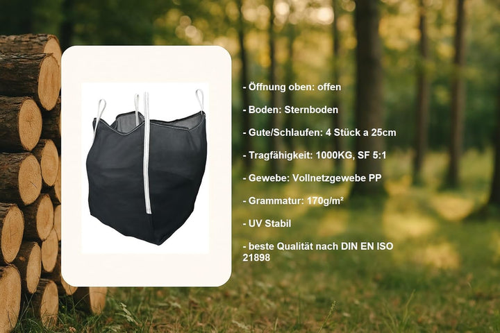 Woodbag Holz Big Bag Netzgewebe mit Sternboden 100x100x100/120/140/160cm für Brennholz (ohne Inhalt)
