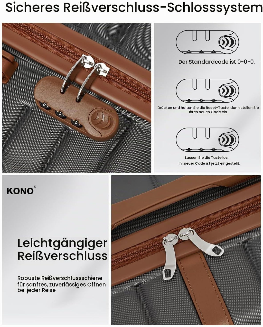 KONO Handgepäck Koffer 55x40x20 cm, Hartschalenkoffer aus ABS+PC, Leichter Reisekoffer mit 4 Rollen,