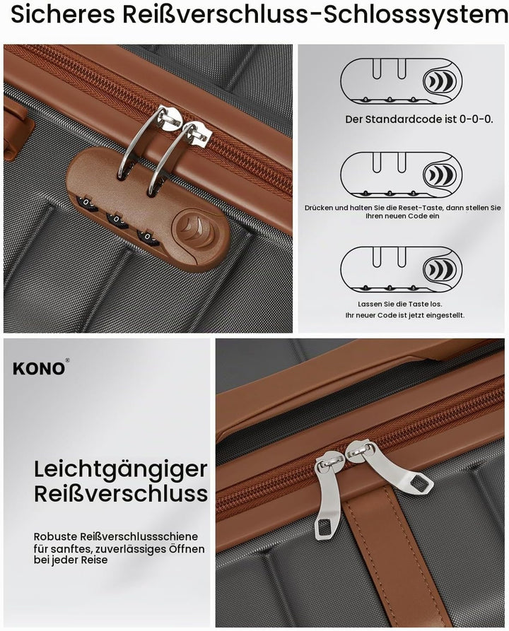 KONO Handgepäck Koffer 55x40x20 cm, Hartschalenkoffer aus ABS+PC, Leichter Reisekoffer mit 4 Rollen,