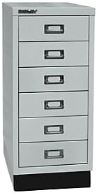 BISLEY MultiDrawer, 29er Serie mit Sockel, DIN A4, 6 Schubladen, Metall, 645 Lichtgrau, 38 x 27.9 x