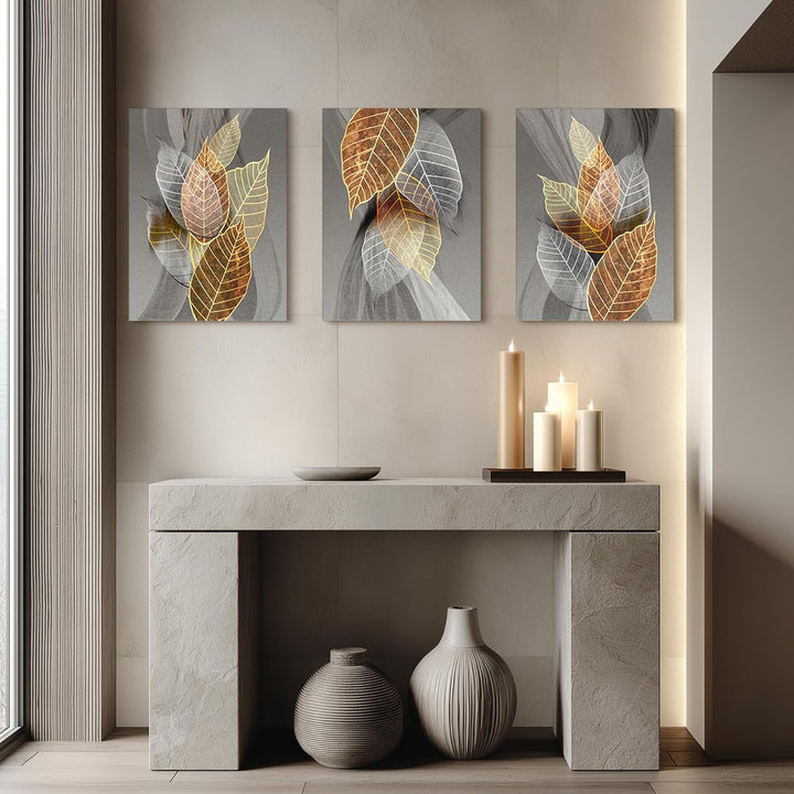 hyidecorart Bilder Blätter, Natur Golden Pflanzen Blatt Wandbild, Modern Leinwandbild für Wohnzimmer