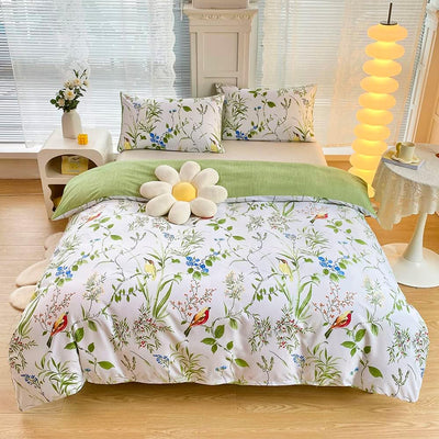 Luofanfei Bettwäsche Set 200x220 Weiss Grün Blätter Pflanzen Blumen Pflanzen Bettwäsche Doppelbett V